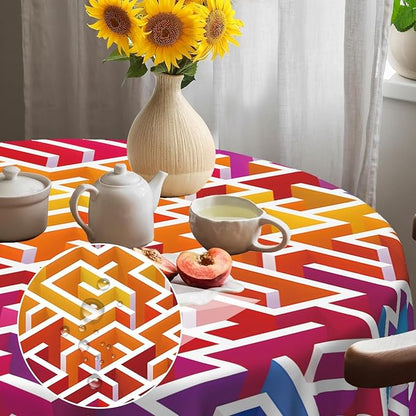 Laeacco 36 Inch Maze Round Tablecloth Colorful Labyrinth Texture Modern Geometric Abstract Art Print Table Cloth Washable Waterproof Wrinkle Free Table Cover for Kitchen Dining Picnic Party Decor