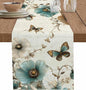 Turquoise Tulip Table Runners 72 Inches Long, Spring Vintage Botanical Table by Unknown