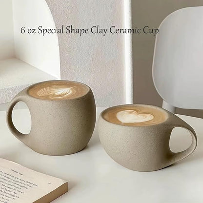 6 oz Clay Cup and Wood Saucer Set of 1, Ceramic Coffee Latte Art Mug - Image 8