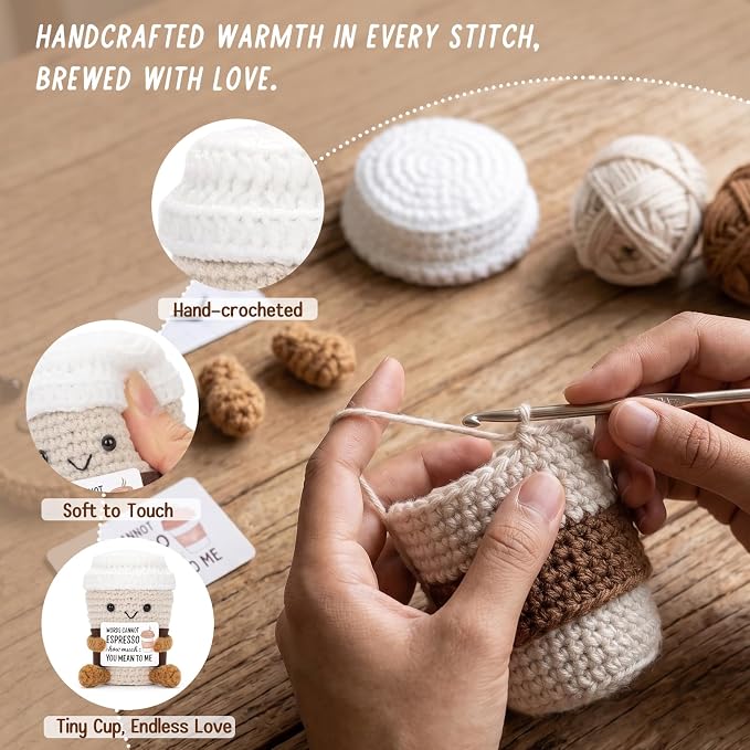Coffee Lover Gift Set for Women Men, Ceramic Coffee Mug and Handmade Crochet - Image 3