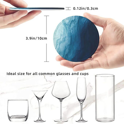 6 Pcs Blue Modern Art Leather Coasters - Image 8