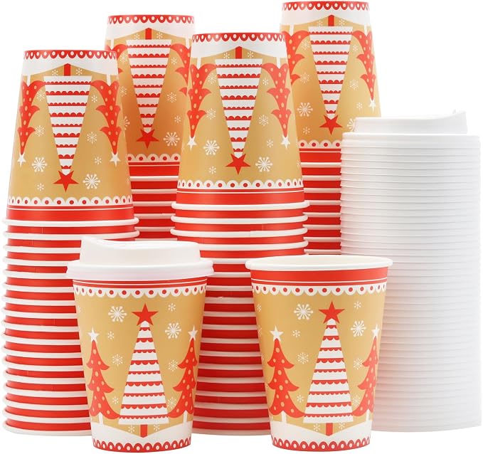 Tamone 100 PACK Christmas Cups 12OZ Disposable Coffee Cups by InjectingCreativityandBeautyintoModernLife