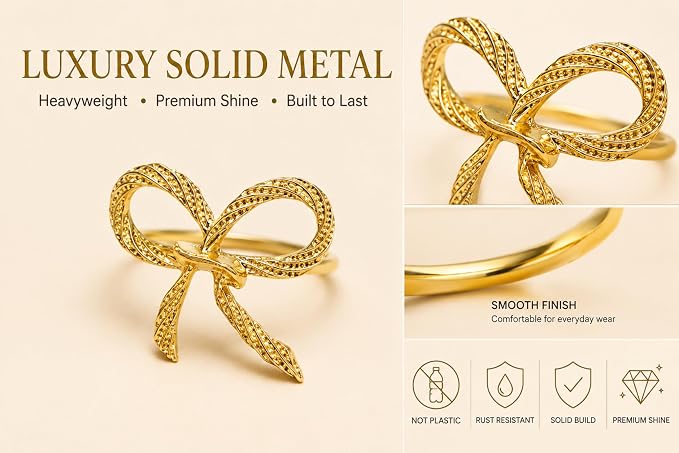 Gold Napkin Rings Set of 12 – Elegant Bow Design – Decorative Napkin Ring - Image 4