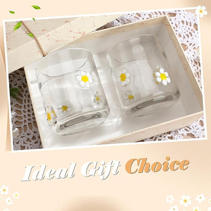 Icon Juice Glasses, 14oz Stemless Wine Drinking Juice Glass Cup for Valentine Party Supplies Gift(2 Pcs,Flower)