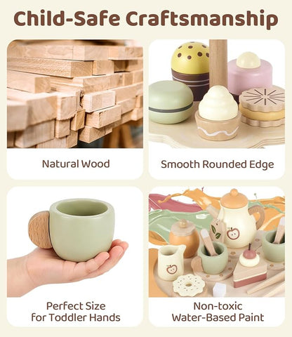 Tea Sets for 3-5 Girl Birthday Gift 3 Year Old Cupcake Toy | Wooden Play Food - Image 3