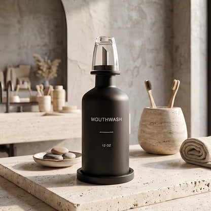 Glass Mouthwash Dispenser for Bathroom, Stainless Steel & Bamboo Nozzle - Image 2