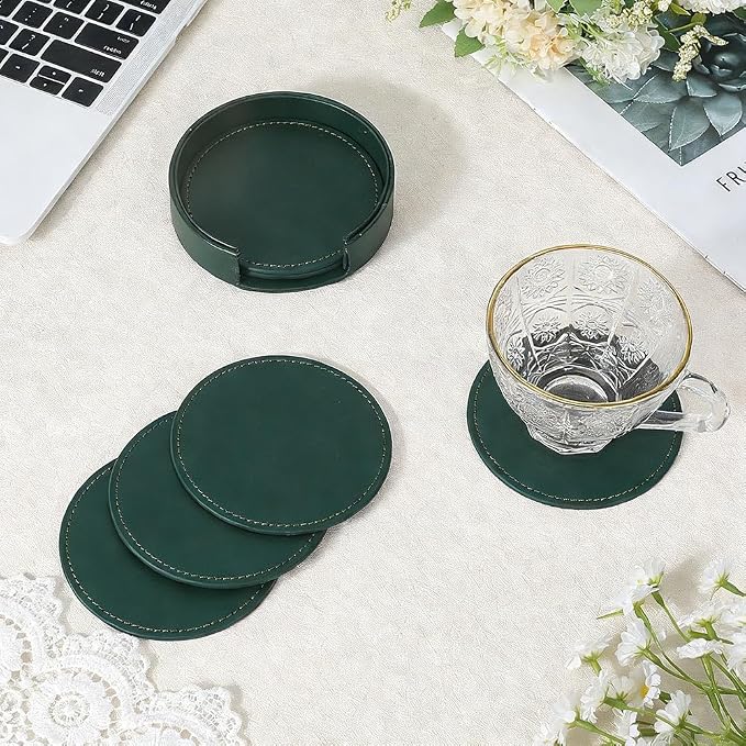 6PCS 4 Inch PU Leather Round Cup Holders Leather Coasters - Image 3