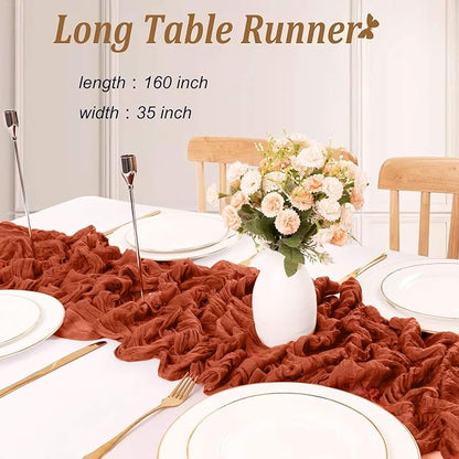 13.3Ft Terracotta Cheesecloth Table Runner Fall Gauze Burnt Orange Boho Rustic - Image 2