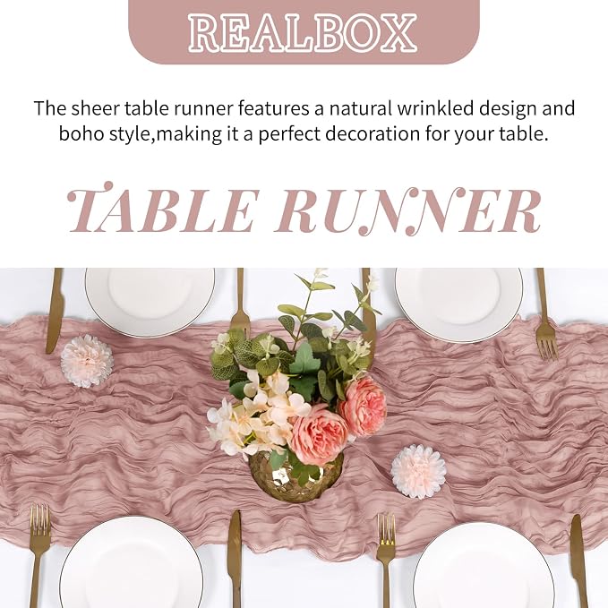 6 Pack Dusty Pink Cheesecloth Table Runner 17x108 Inch Semi Sheer Boho Gauze - Image 4