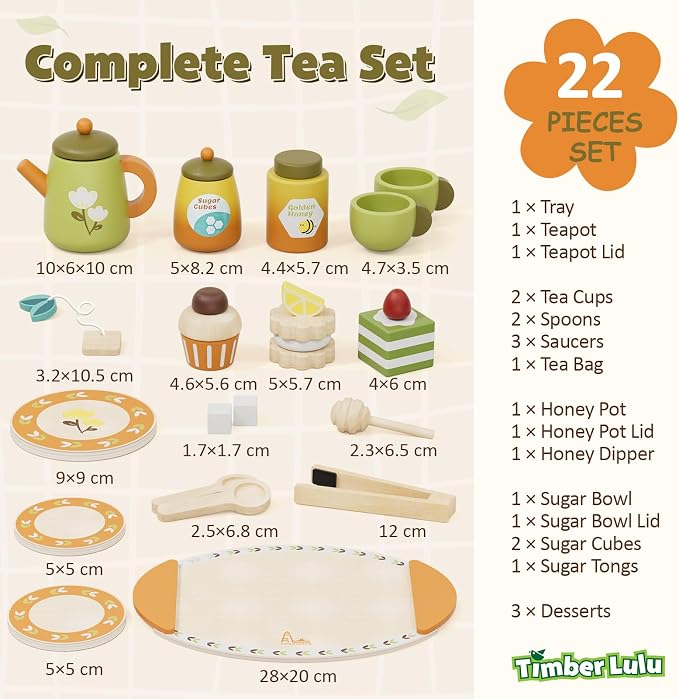 Wooden Tea Party Set for Toddlers 3-5 - Image 8