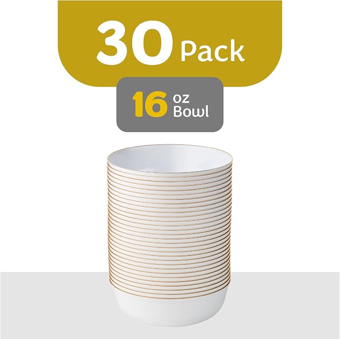 Edge Collection White with Gold Rim Plastic Party Soup Bowls Premium - Image 4