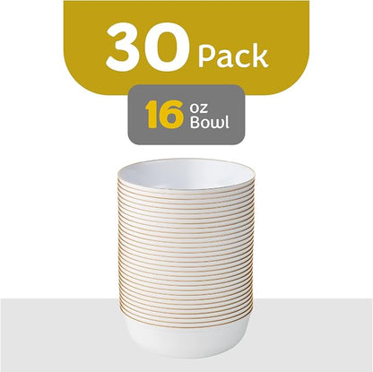 Edge Collection White with Gold Rim Plastic Party Soup Bowls Premium - Image 4