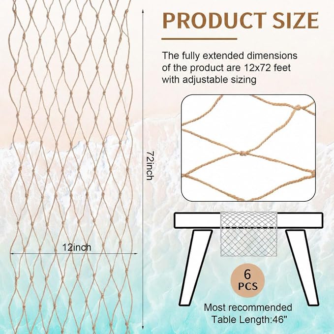 SATINIOR 6 Pcs 12 x 72'' Fishing Net Table Runner Party Decoration, Linen | - Image 3