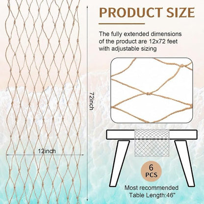 SATINIOR 6 Pcs 12 x 72'' Fishing Net Table Runner Party Decoration, Linen | - Image 3