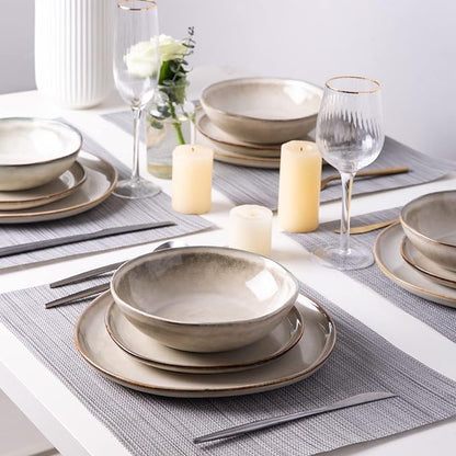 AmorArc Ceramic Dinner Plates Set of 6, 10.5 Inch Handmade Reactive Glaze Stoneware Plates, Rustic Shape Dinnerware Dish Set for Kitchen, Microwave & Dishwasher Safe, Scratch Resistant-Cappuccino