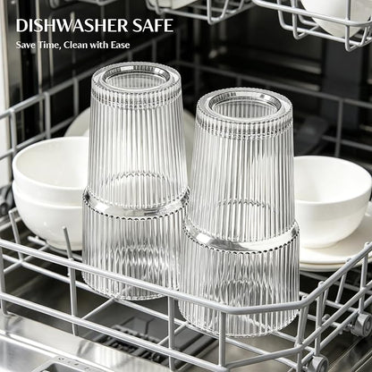 INSETLAN 20 oz Ribbed Glass Tumblers - Image 9