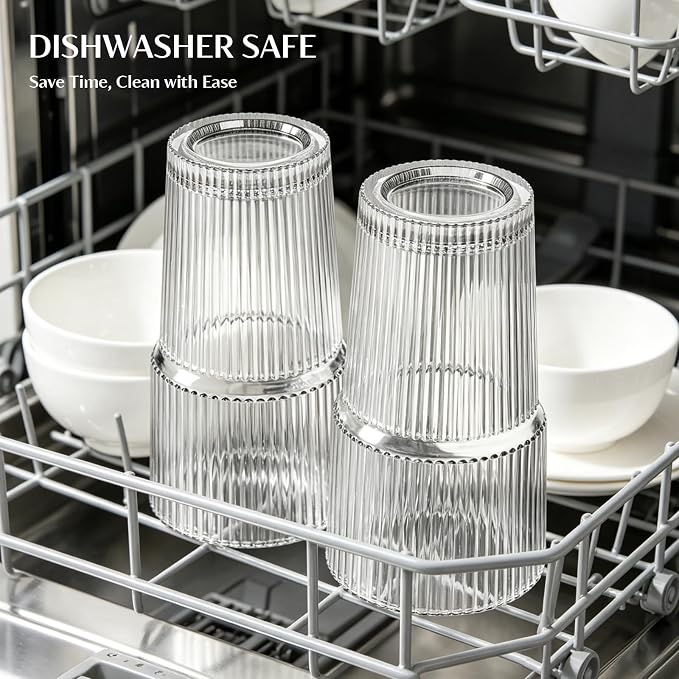 INSETLAN 8-Piece Glassware Set – 20 oz Ribbed Glass Tumblers - Image 9