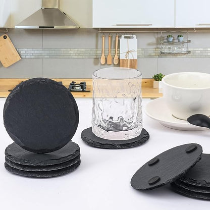 20 Pack 4 Inch Round Slate Coasters, Black Stone Coasters with Anti-Scratch Bottom, Ideal for Home Decor, Bar, Housewarming Gifts, and Laser Engraving KUKLIPJIM