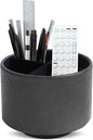 Hennaja Round Leather Art Supply Organizer,Remote Control Holder,360 Degree Spinning,Multi-Functional Pencil Holder,4 Compartments Desktop Stationary Organizer(1-Crazy Black)
