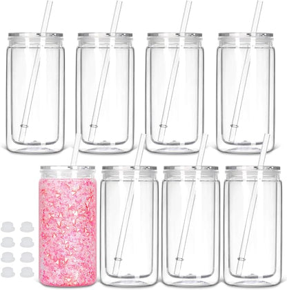 8 Pack plastic Snow Globe Tumbler, 16 Oz Double Wall Plastic Can by Tswofia