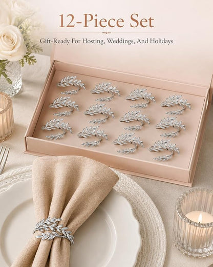 Silver Wheat Napkin Rings Set of 12, Metal Holders - Image 9