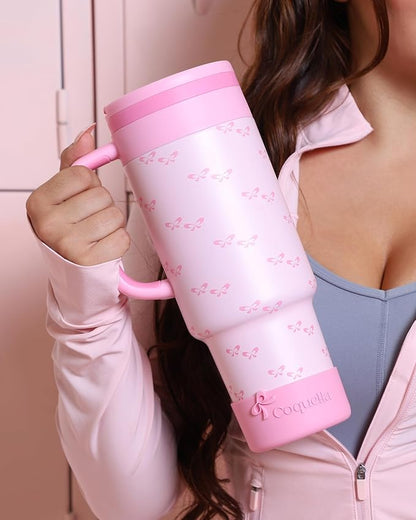 40 oz Insulated Tumbler with Handle and Push-Button Straw Lid, Stainless Steel - Image 7