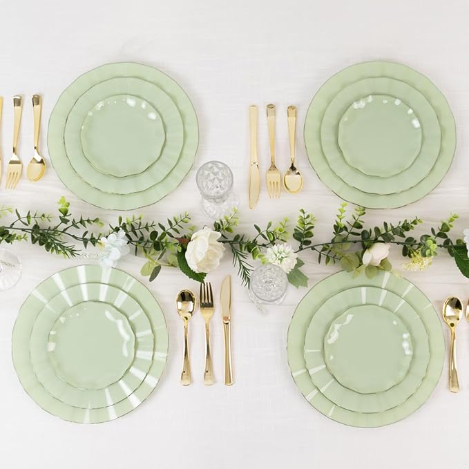 Efavormart 10 Pack | Sage Green 9" Round Plastic Dessert Salad Plates, - Image 8
