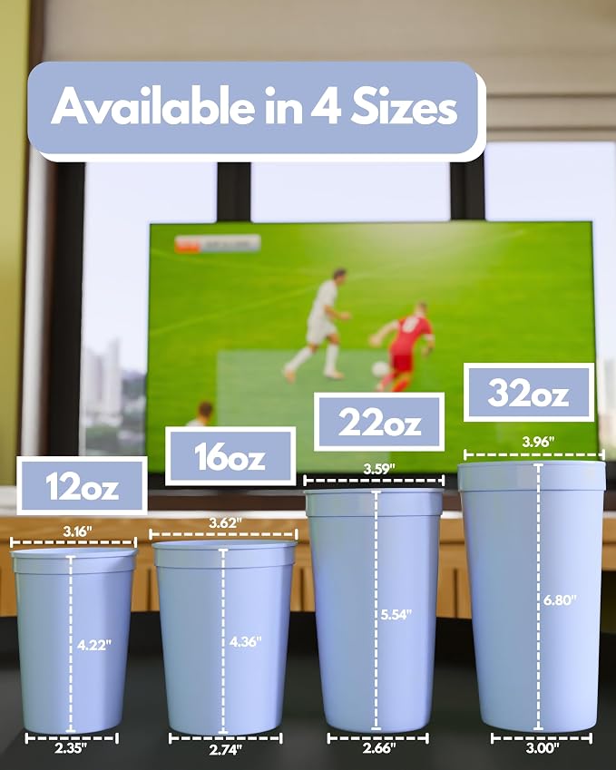 PartyPrints 10 Pack 16 oz Placid Blue Reusable Blank Plastic Cups, Stadium Cups - Image 4