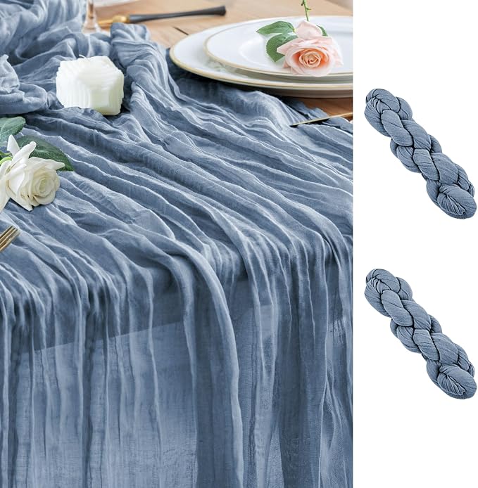 Cheesecloth Table Runner Dusty Blue 10FT Boho Gauze, 2 Pack | 120 Inch Cheese by Wokceer