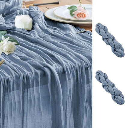 Cheesecloth Table Runner Dusty Blue 10FT Boho Gauze, 2 Pack | 120 Inch Cheese by Wokceer