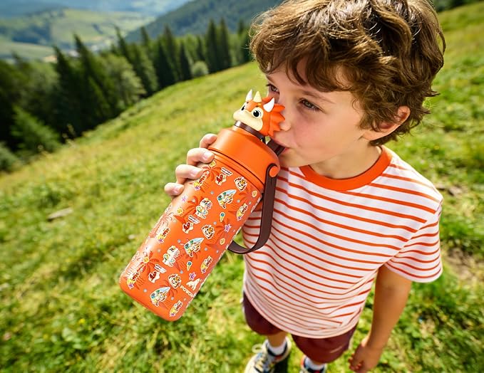POWCAN 18 oz Kids Water Bottle Insulated: 2-in-1 Straw Spout Lid - Image 7