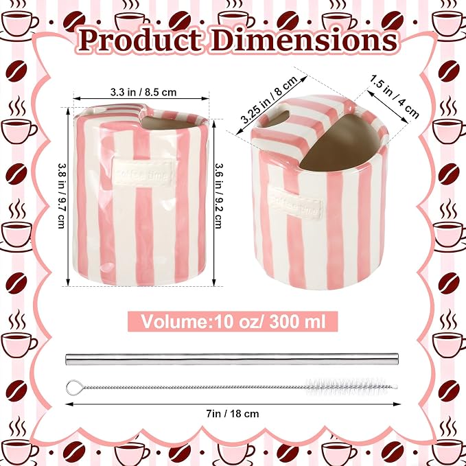 1 Pack Ceramic Coffee Mug with Sip Hole Espresso Cup 10oz with Straws Retro - Image 2