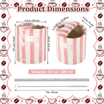1 Pack Ceramic Coffee Mug with Sip Hole Espresso Cup 10oz with Straws Retro - Image 2