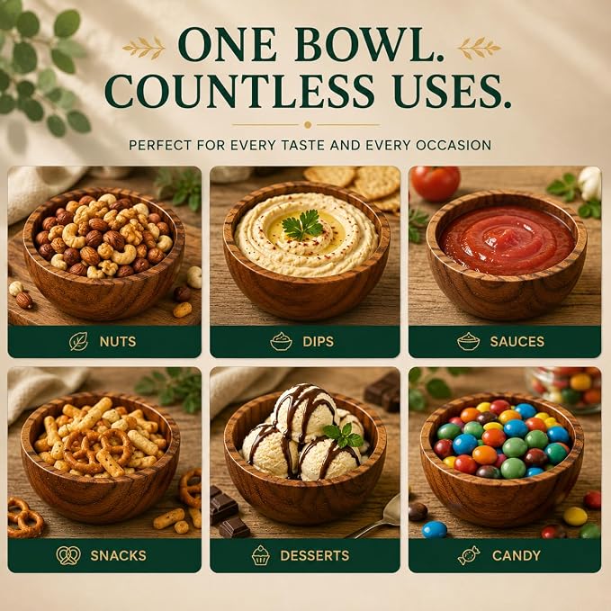 Acacia Wood Bowls: Handcrafted, 6 Bowls of 3.75-inch, 0.25 liters Capacity Each - Image 3