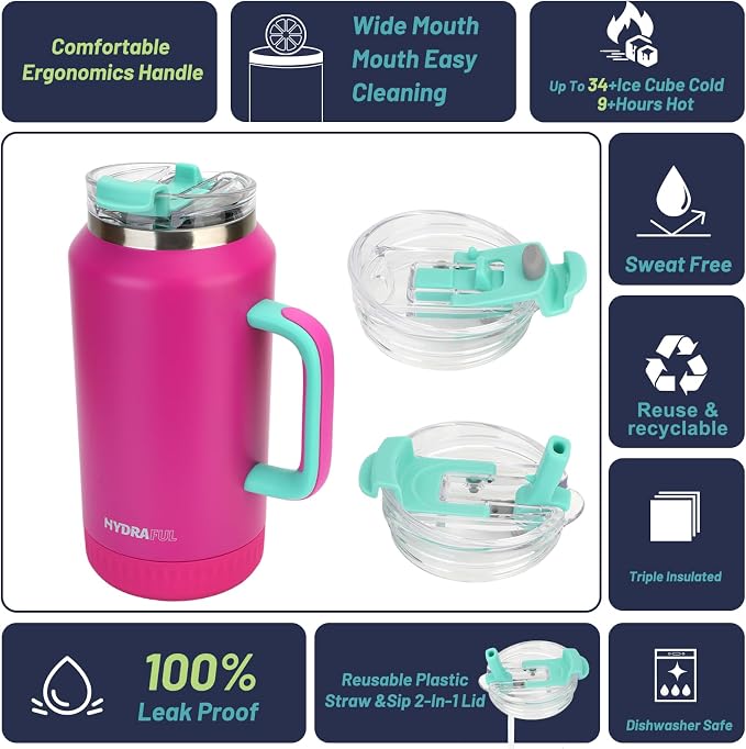 Hydraful 64 oz Tumbler with Handle and Straw - Image 4