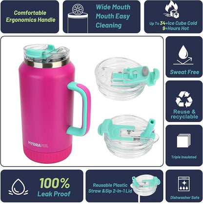 Hydraful 64 oz Tumbler with Handle and Straw - Image 4