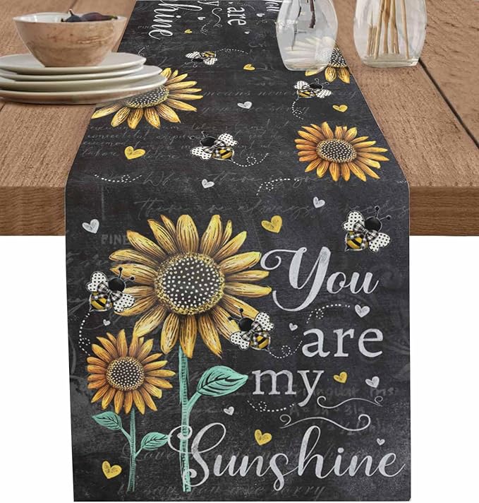 Farmhouse Sunflowers Table Runners 72 Inches Long, Cotton Linen Fabric Table by Edwiinsa