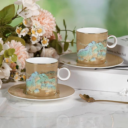KAMMAK Tea Cups and Saucers Set of 2, Porcelain Coffee Cups, JBE008 | Stackable - Image 7