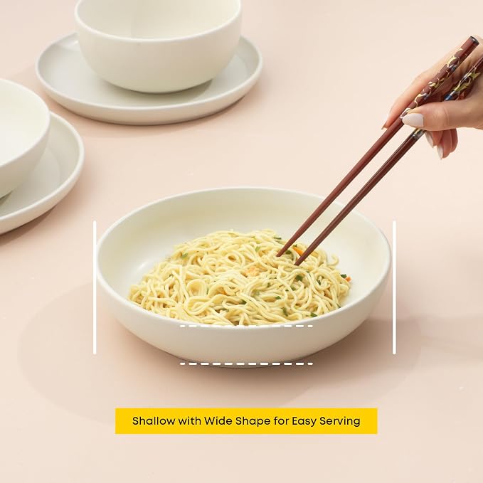 JoyJolt Mesa 40oz Stoneware Serving Bowls Set of 4, Large Pasta Salad Pho Soup - Image 6