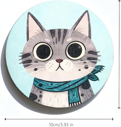 Coasters Set of 4, Wood Coasters for Drinks - Handcrafted Cat Design Thick Heat-Resistant for Beer, Coffee, Office, Bar, Farmhouse Home Decor, Tabletop Protection, for All Cups
