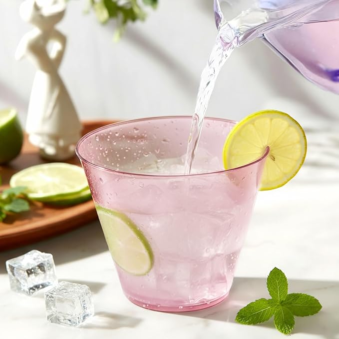 Glowserve 9 OZ Pink Disposable Plastic Cups Cocktail Cup 150 Pack | Fancy - Image 3