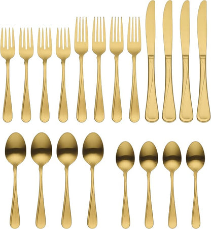 Oneida Gold Silverware Set, Flight Gold Satin 20 Piece Flatware Set, Service - Image 2