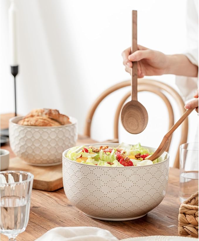 Mikiegy Ceramic Mixing Bowls Set of 2, Nesting Ceramic Embossment Stoneware - Image 8