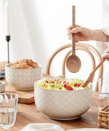 Mikiegy Ceramic Mixing Bowls Set of 2, Nesting Ceramic Embossment Stoneware - Image 8