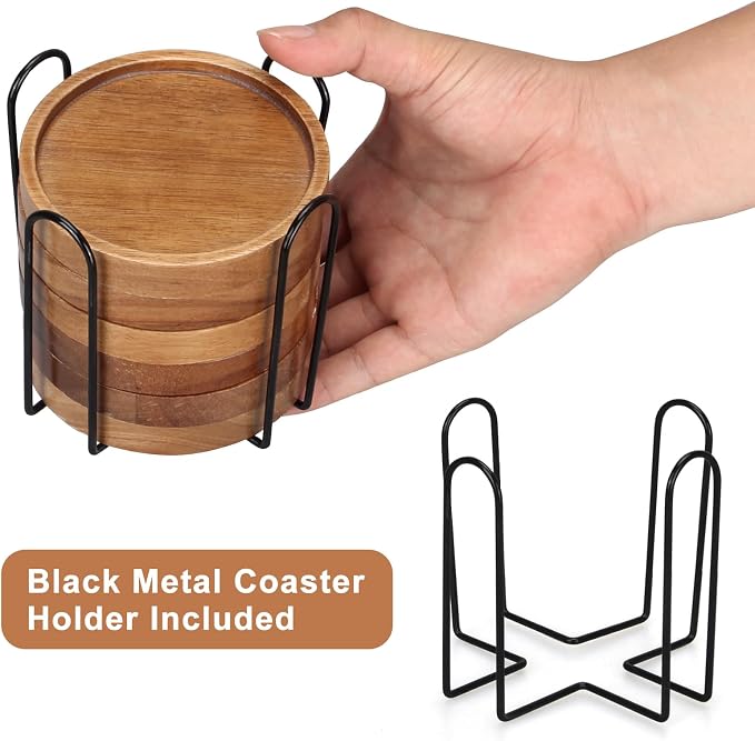 Wooden Coaster Set of 6 Coffee Table Decor Bar Cup Drink Coasters Holder | - Image 3