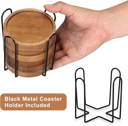 Wooden Coaster Set of 6 Coffee Table Decor Bar Cup Drink Coasters Holder | - Image 3