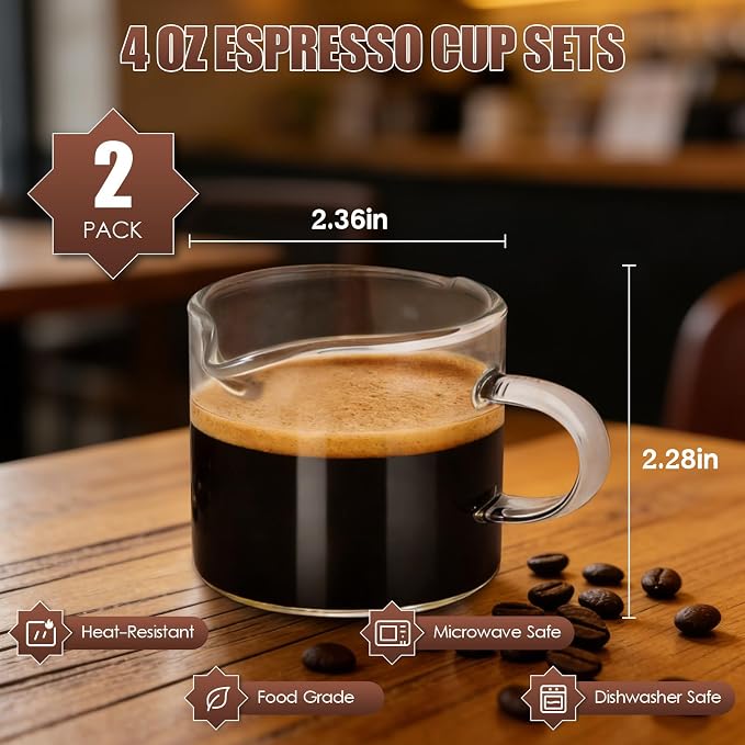 Adorever Espresso Cups Set of 2, 4 oz Double Spouts Espresso Shot Cups - Image 3