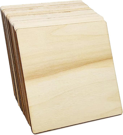 20 Pcs Unfinished Wood Pieces, Wood Square Tiles 5 x 5 Inch | Blank Natural by MYYZMY
