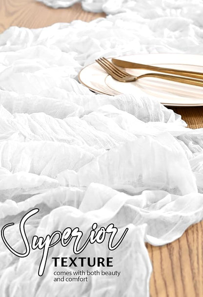 Showgeous 2 Pack White Cheesecloth Table Runners Boho Wedding Decor | Rustic - Image 4