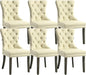 KCC Faux Leather Dining Chairs Set of 6, Upholstered High-end Tufted Dining Room Chair with Nailhead Back Ring Pull Trim Solid Wood Legs, Contemporary Nikki Collection Modern Style for Kitchen, Beige